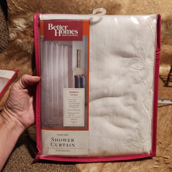 Better Homes & Gardens Sheer Jolie Shower Curtain With Embroidered Leaf Pattern - Picture 1 of 3